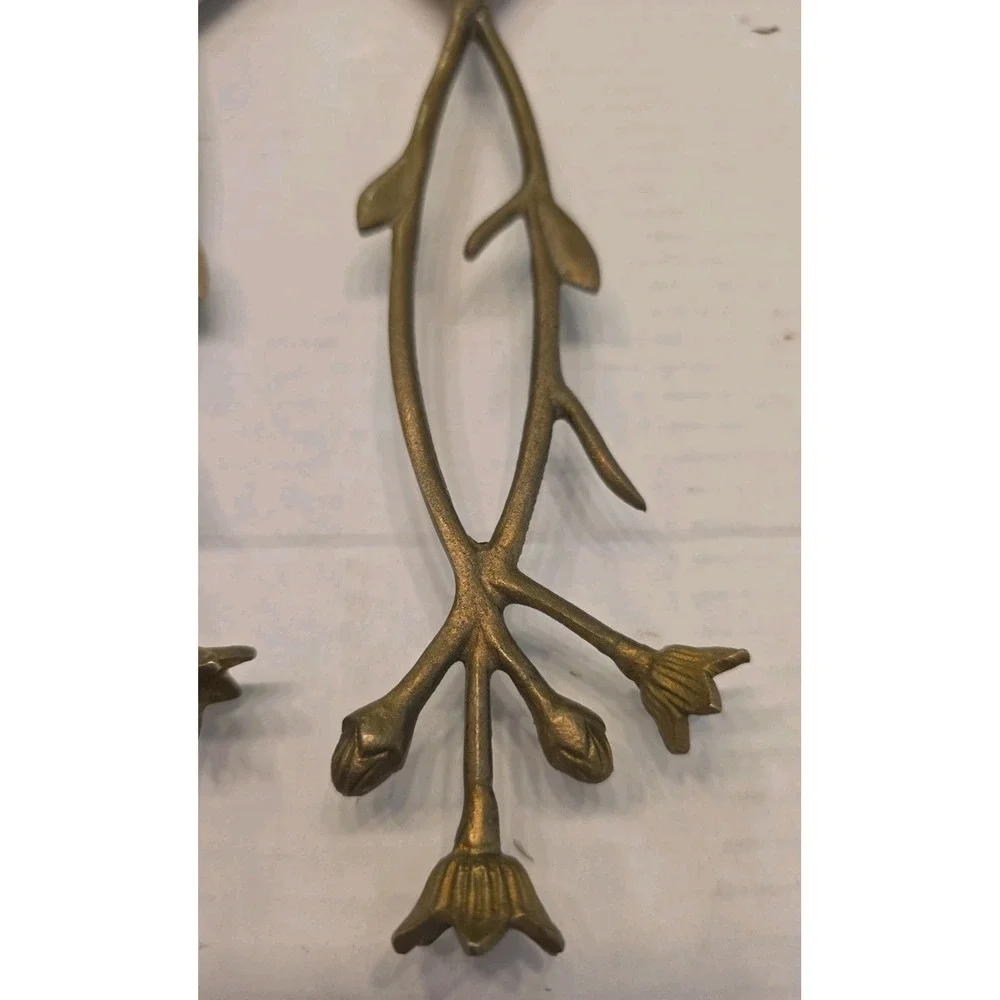 Vintage Brass Twig Salad Servers Set Stainless Steel Floral Flower Branch